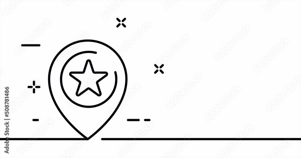 Poster continuous line art drawing geolocation. single line drawing, solid line. one line animation of favo