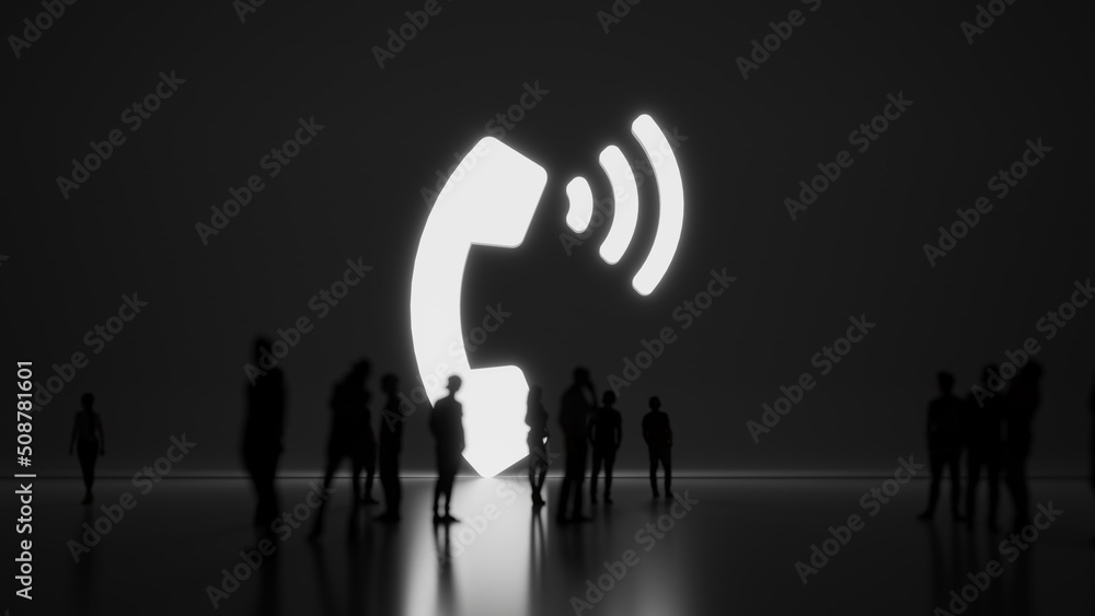 Poster 3d rendering people in front of symbol of phone volume on background