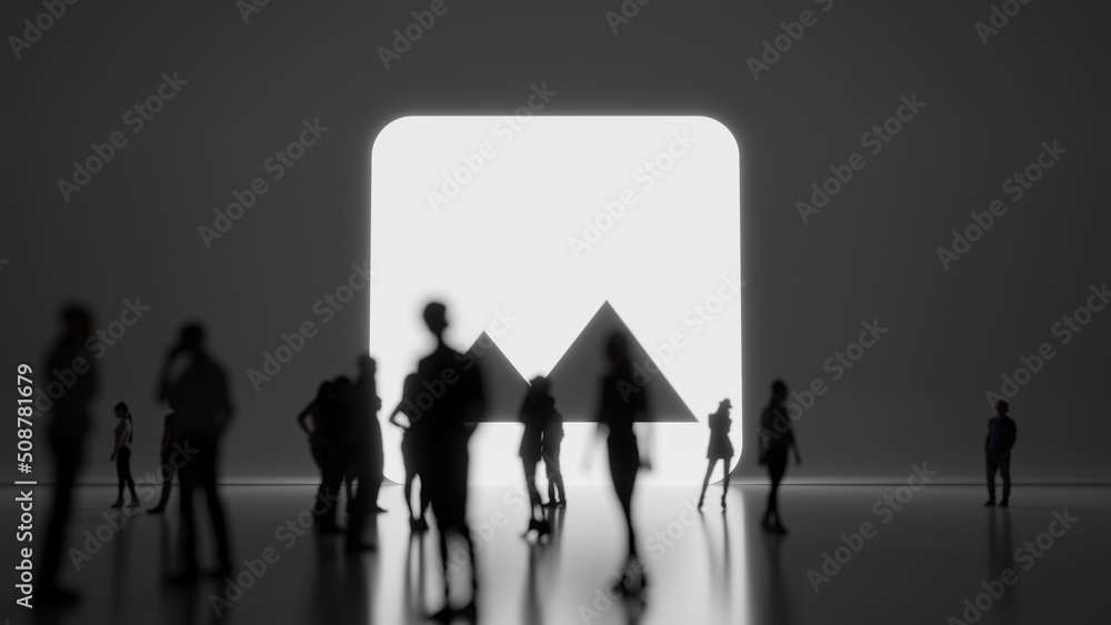 Poster 3d rendering people in front of symbol of photo on background