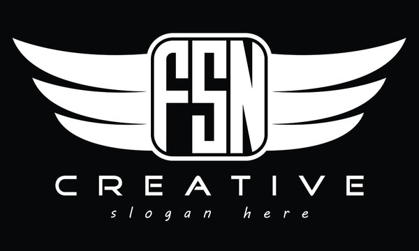 FSN three Letter wing symbol minimalist creative concept icon professional logo design, Vector template