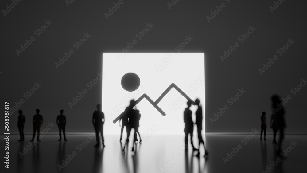 Poster 3d rendering people in front of symbol of picture on background