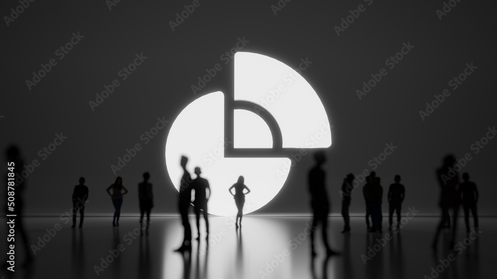 Aufkleber 3d rendering people in front of symbol of pie chart on background