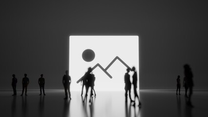 3d rendering people in front of symbol of picture on background
