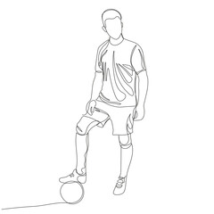 Fototapeta na wymiar football player standing with one foot on a ball one line art