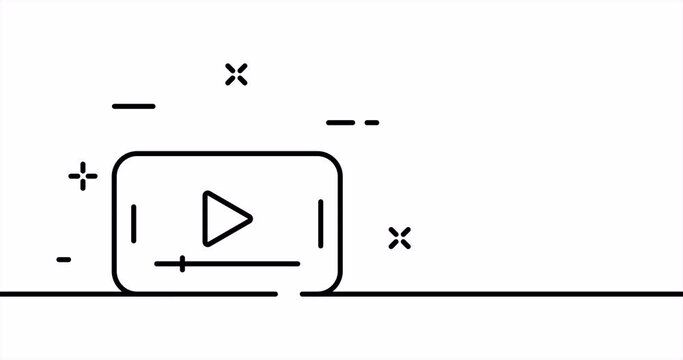 One line drawing, solid line internet. One line drawing animation video, view and record. Entertainment logo animated. Video 4K