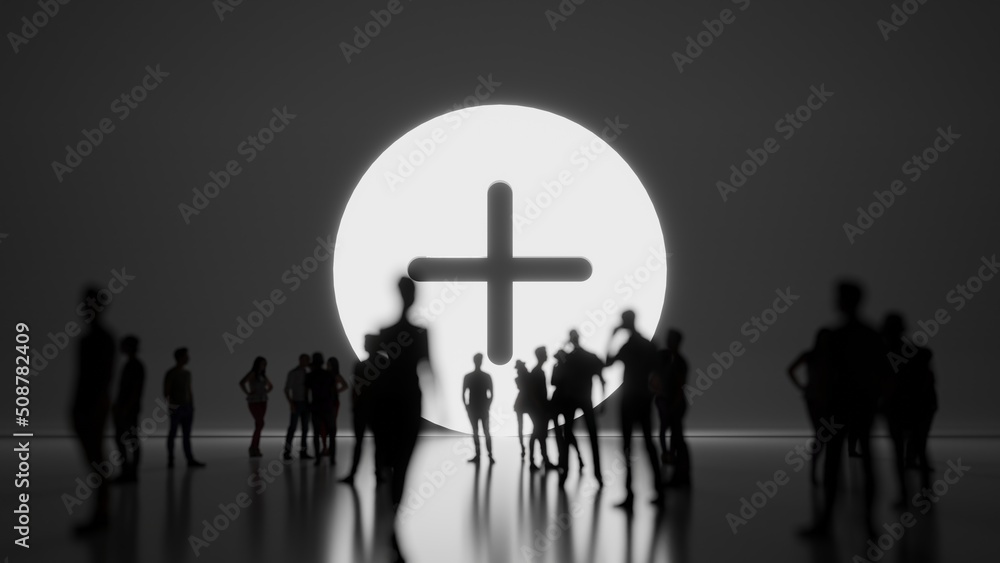 Aufkleber 3d rendering people in front of symbol of plus on background