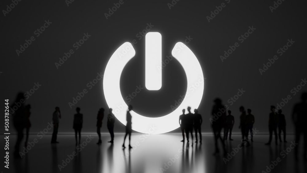 Poster 3d rendering people in front of symbol of power off on background