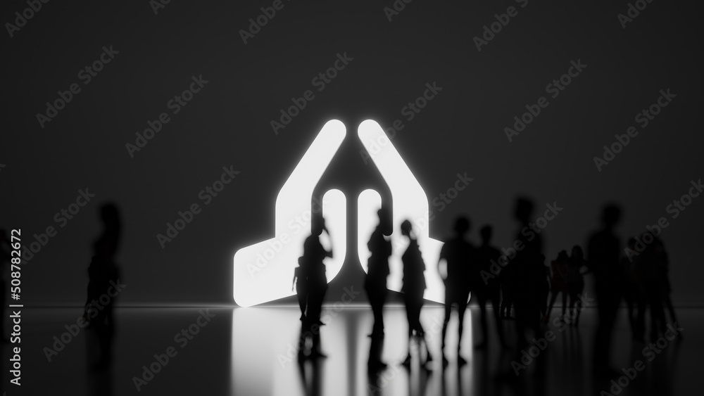 Poster 3d rendering people in front of symbol of praying hands on background