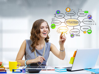 Businesswoman drawing business idea sketch