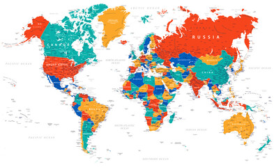 Obraz na płótnie Canvas World Map - Color Political - Vector Detailed Illustration