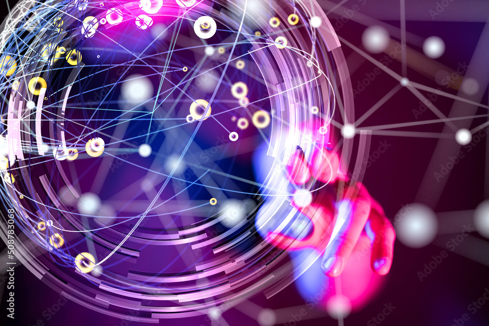 Poster global network. blockchain. 3d illustration. neural networks and artificial intelligence. abstract