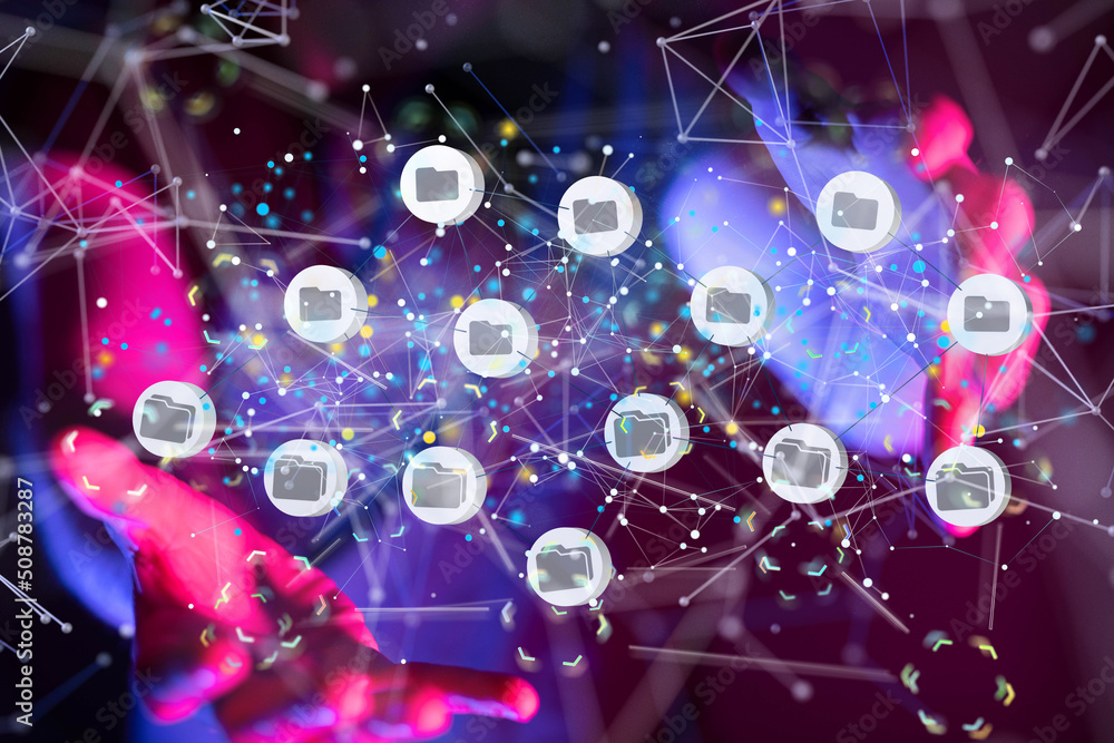 Poster data security - Cloud technology. Integrated digital web concept background