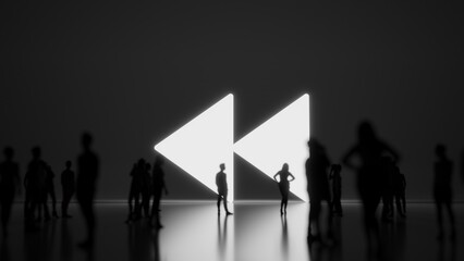 3d rendering people in front of symbol of rewind on background