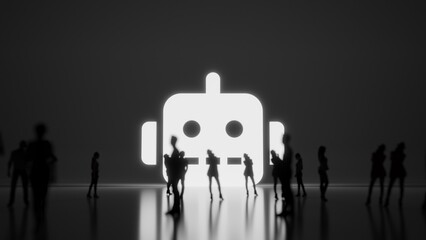 3d rendering people in front of symbol of robot on background