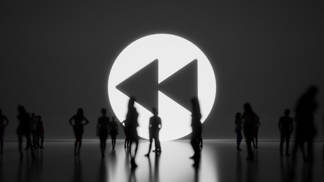 3d rendering people in front of symbol of rewind on background