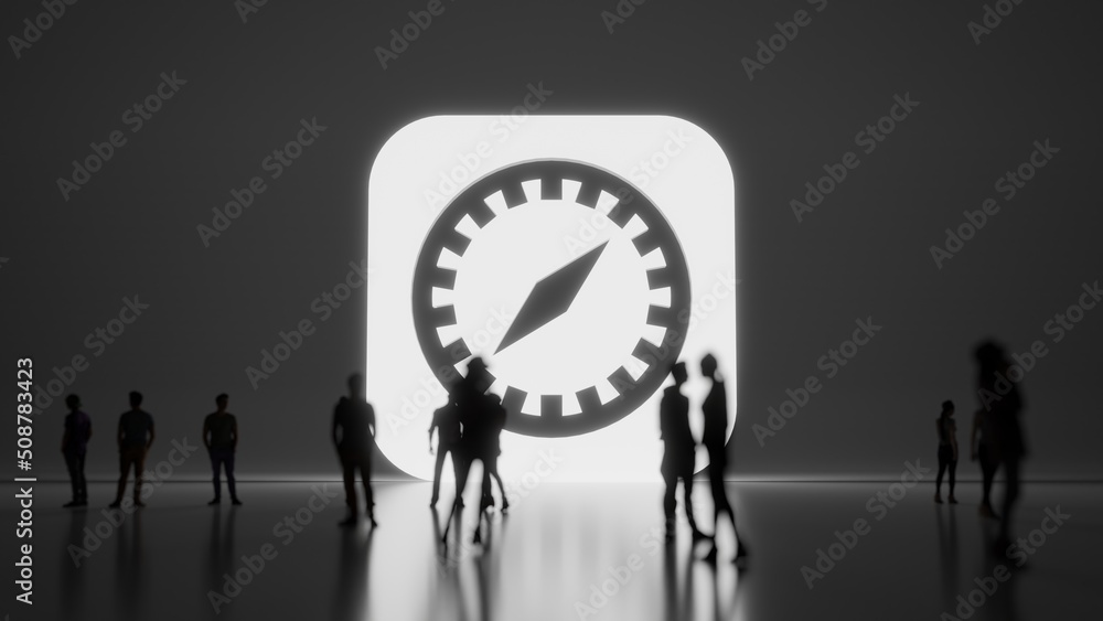 Poster 3d rendering people in front of symbol of safari on background