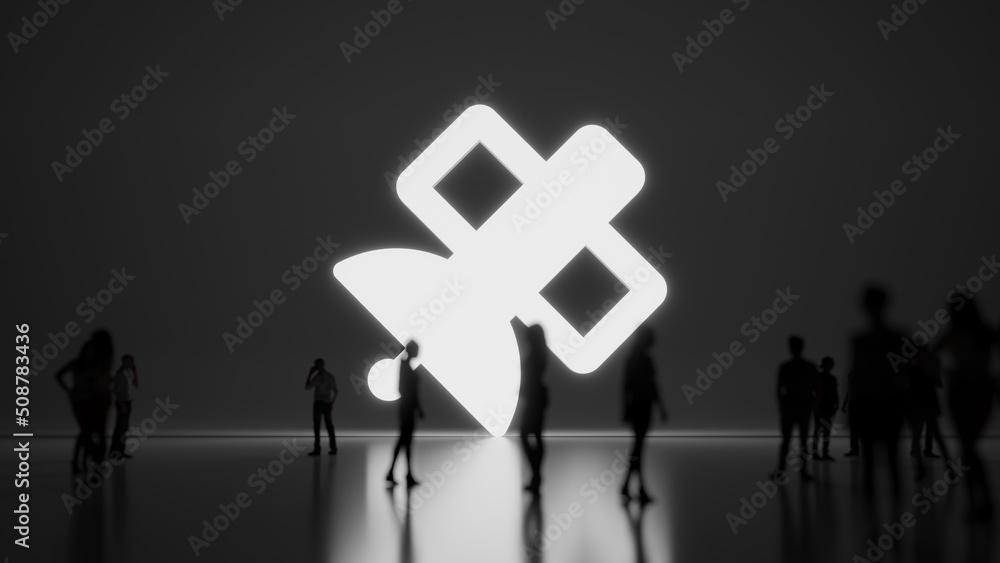 Poster 3d rendering people in front of symbol of satellite on background