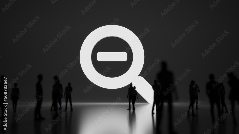 Poster 3d rendering people in front of symbol of search minus on background