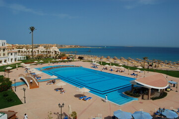 Obraz premium Aerial view of luxury resort with pool