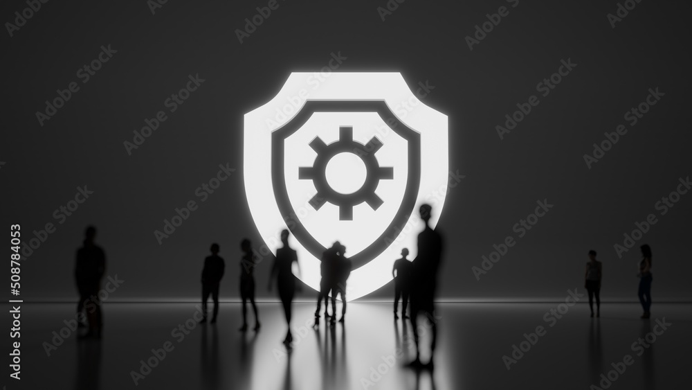 Aufkleber 3d rendering people in front of symbol of shield on background