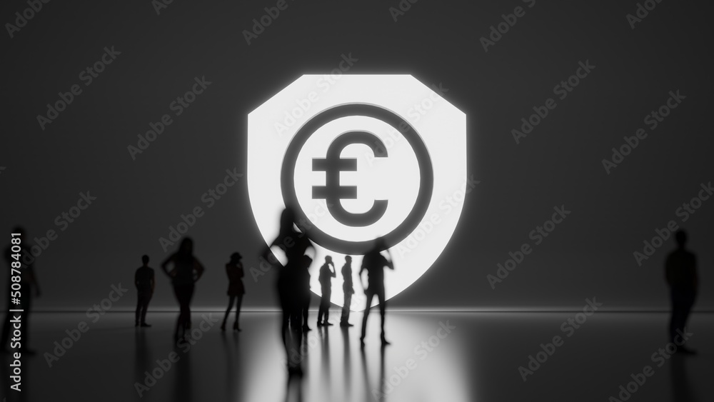 Poster 3d rendering people in front of symbol of shield on background