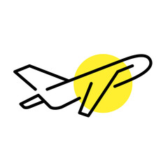 Plane taking off. Going on a vacation trip. Pixel perfect, editable stroke line art icon