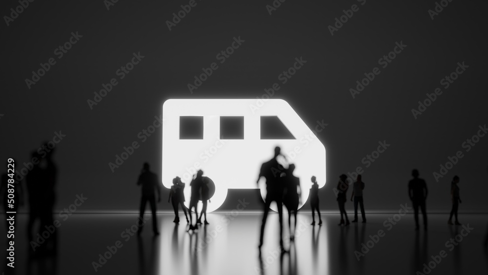 Poster 3d rendering people in front of symbol of shuttle van on background