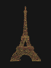 Fototapeta na wymiar Stylized Eiffel Tower landmark in Paris, . Floral Ornament. Sketch for your design