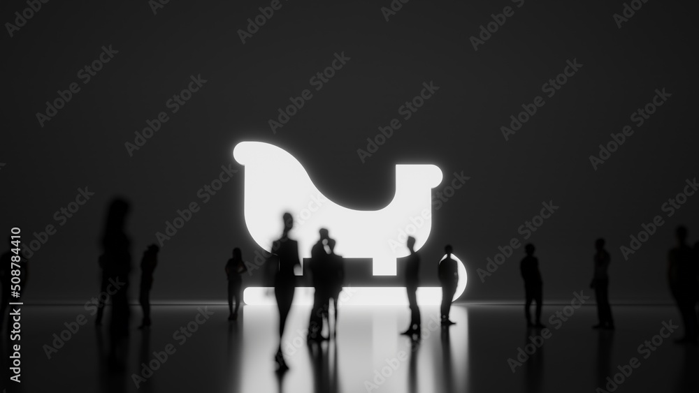 Poster 3d rendering people in front of symbol of sleigh on background