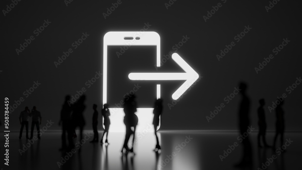 Poster 3d rendering people in front of symbol of smartphone on background