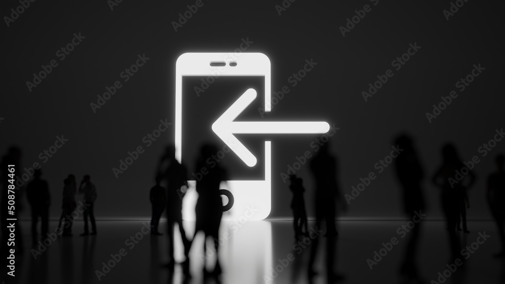 Poster 3d rendering people in front of symbol of smartphone on background