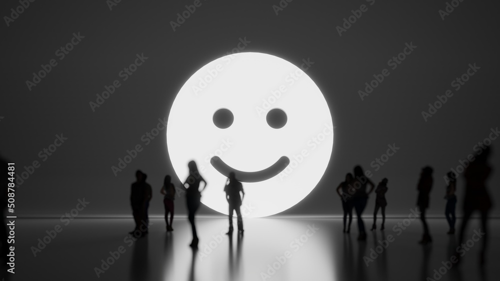 Poster 3d rendering people in front of symbol of smile on background