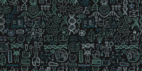 Genetics and chemistry, biology seamless pattern for your design