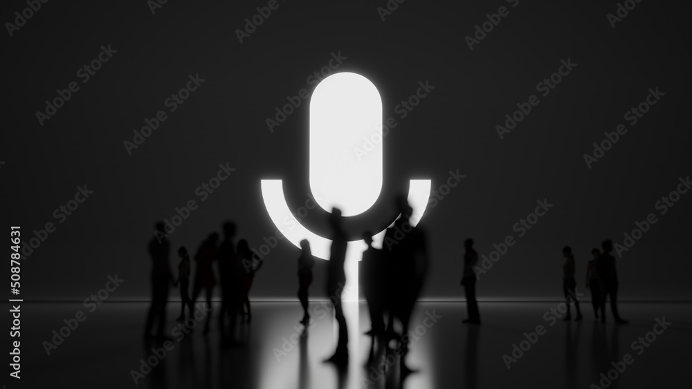 Poster 3d rendering people in front of symbol of sound on background
