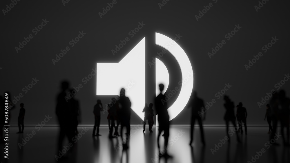 Poster 3d rendering people in front of symbol of sound on background