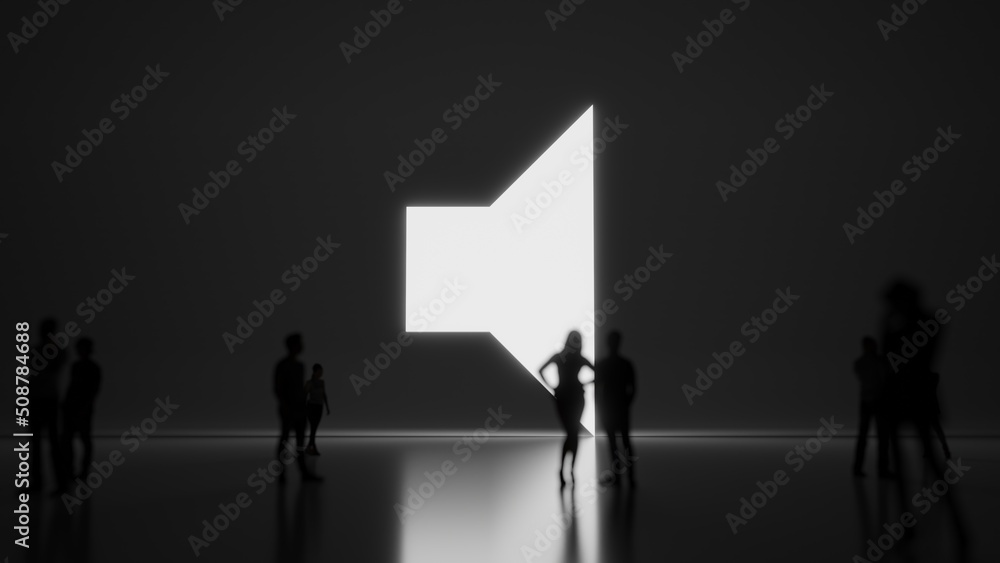 Poster 3d rendering people in front of symbol of sound on background