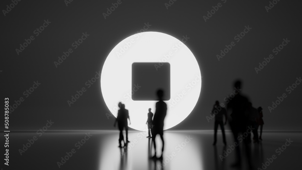 Poster 3d rendering people in front of symbol of stop circle on background