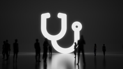 3d rendering people in front of symbol of stethoscope on background - obrazy, fototapety, plakaty