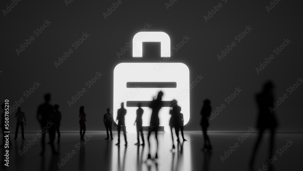 Poster 3d rendering people in front of symbol of suitcase rolling on background