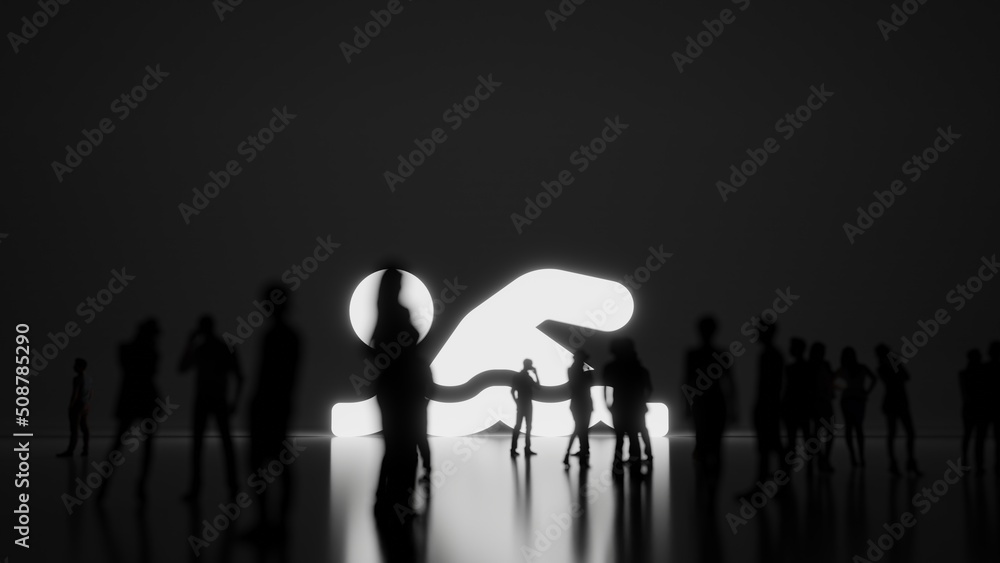 Poster 3d rendering people in front of symbol of swimmer on background