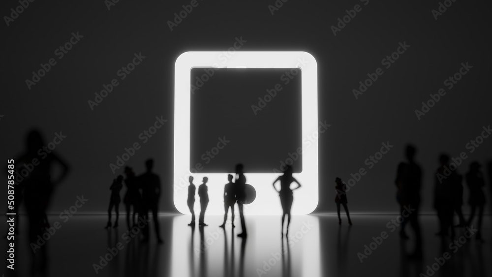 Poster 3d rendering people in front of symbol of tablet alt on background