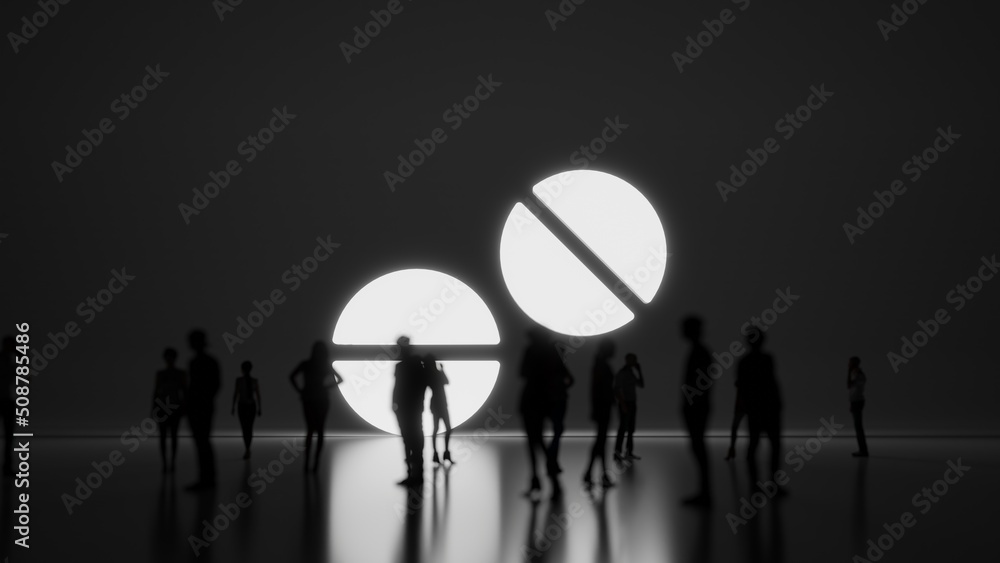 Poster 3d rendering people in front of symbol of tablets on background