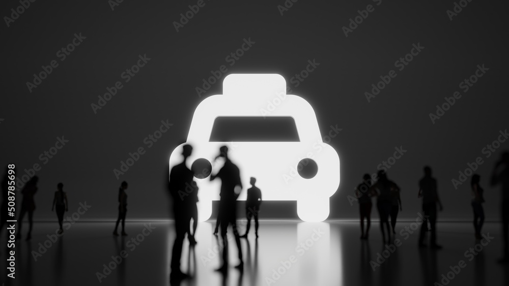 Poster 3d rendering people in front of symbol of taxi on background