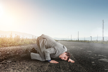 Listening businessman on the floor