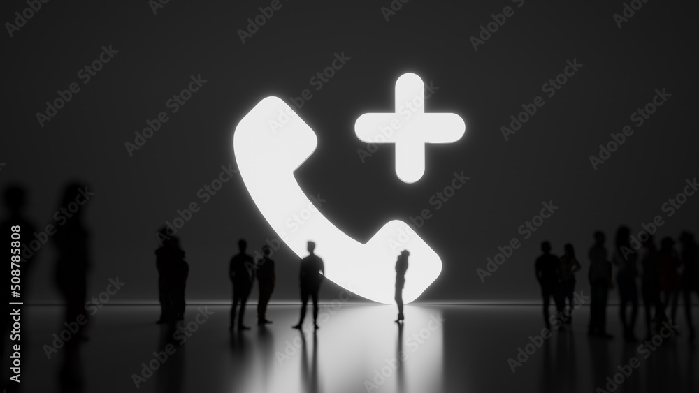 Poster 3d rendering people in front of symbol of technology on background