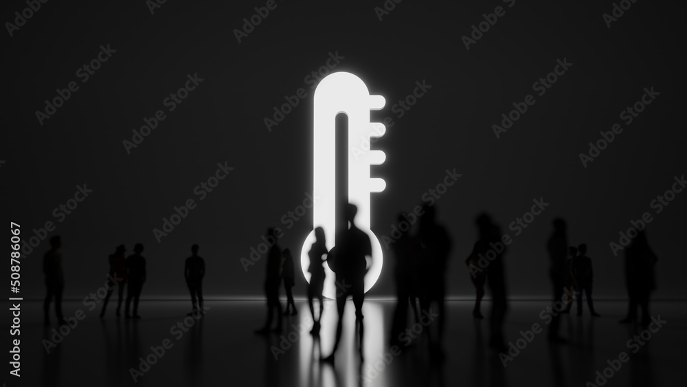Poster 3d rendering people in front of symbol of thermometer on background