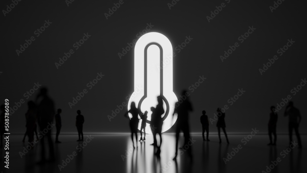 Poster 3d rendering people in front of symbol of thermometer full on background