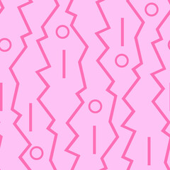 Seamless vector pattern with simple zigzag texture on pink background. Artistic geometrical baby girl wallpaper design. Decorative ornate fashion textile.