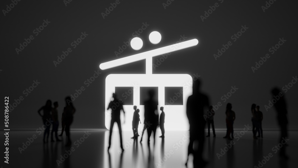 Poster 3d rendering people in front of symbol of tram on background