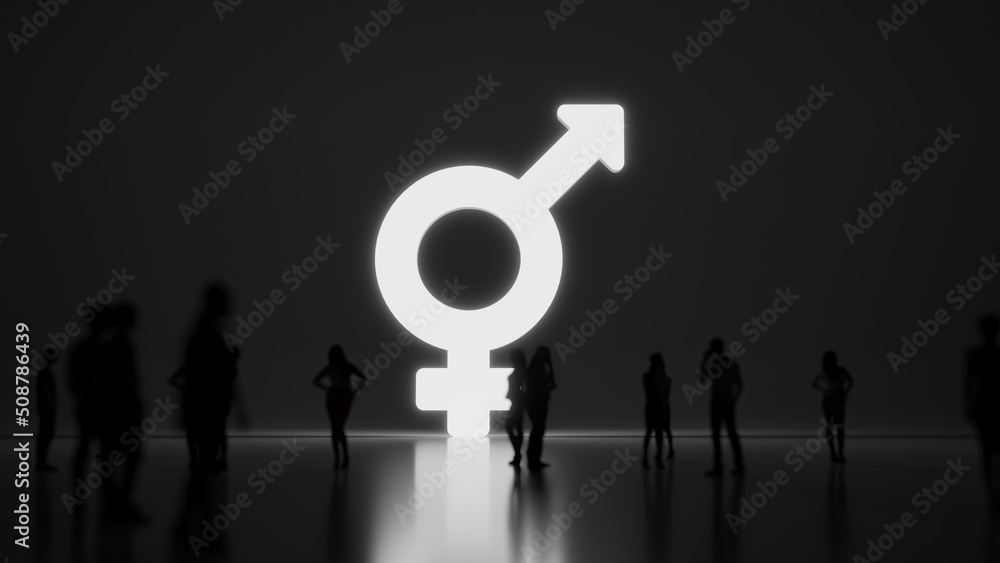 Poster 3d rendering people in front of symbol of transgender on background